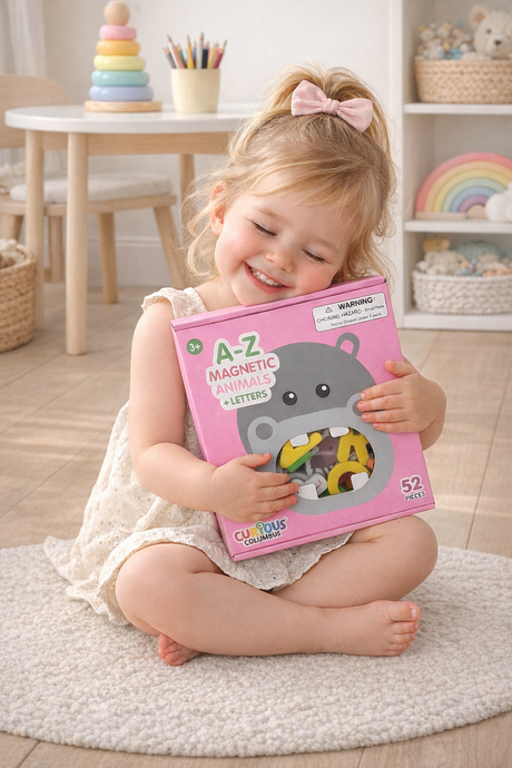 Child playing with the Magnetic Letters & Animals