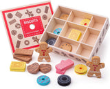 Bigjigs Wooden Box of Biscuits with 9 assorted wooden biscuits
