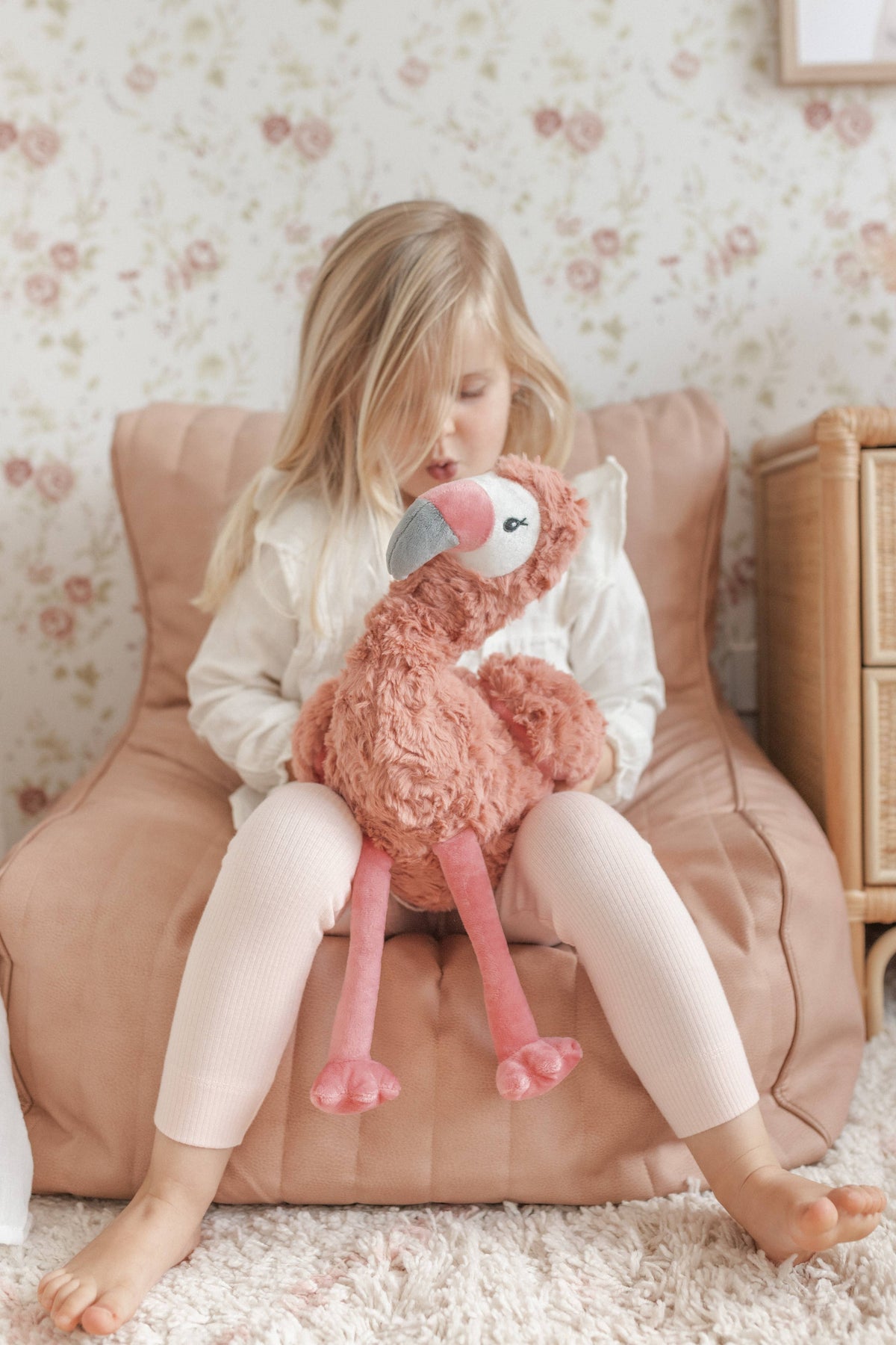 Close-up detail of the Mindful and Co Kids Francesca The Flamingo