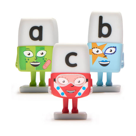 Alphablocks Alphabet Character Set shown in scale against a hand