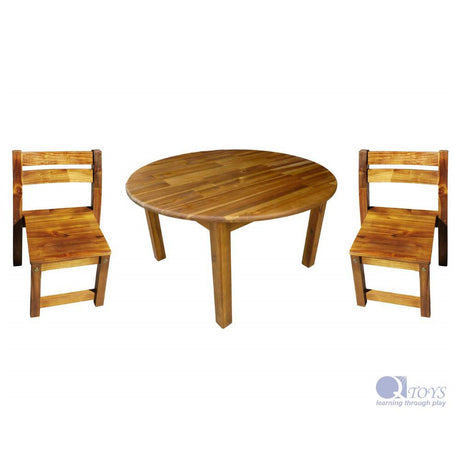 Acacia Large Round Table with 2 Stacking Chairs