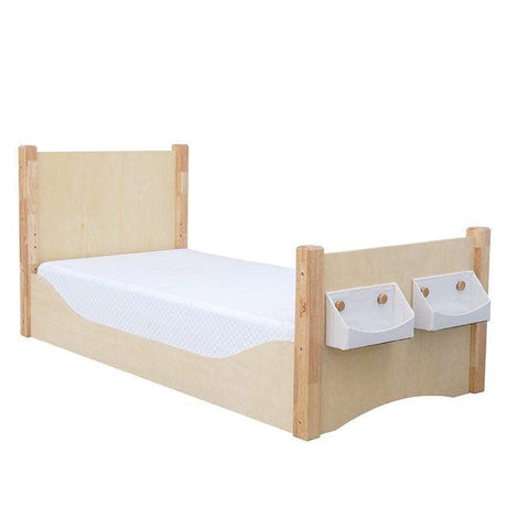 Adjustable Floor Bed - Varnished - White Baskets