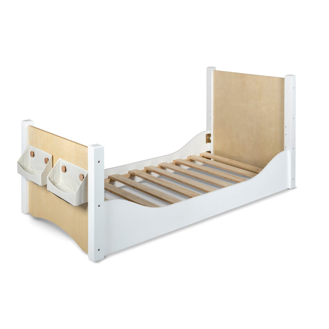 Adjustable Floor Bed - White & Birch - White Baskets