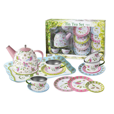 Bird Design Tin Tea Set 15 piece