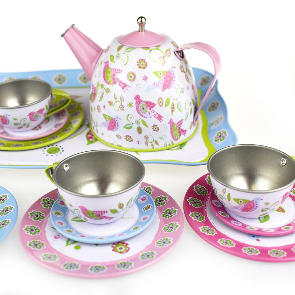 Bird Tin Tea Set in Suitcase