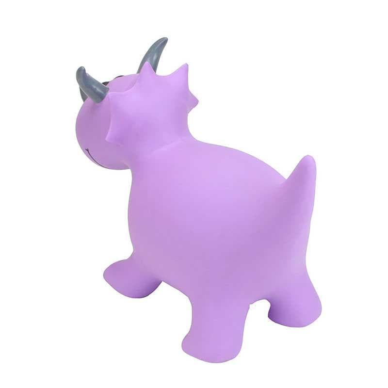 Child bouncing on the Purple Triceratops Bouncer
