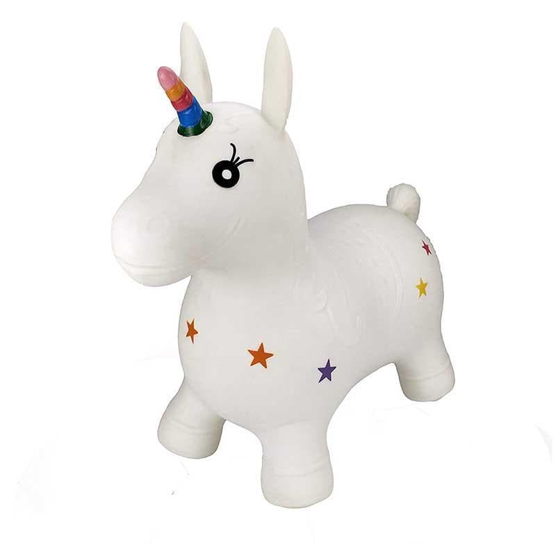 Child bouncing on the White Unicorn Bouncer