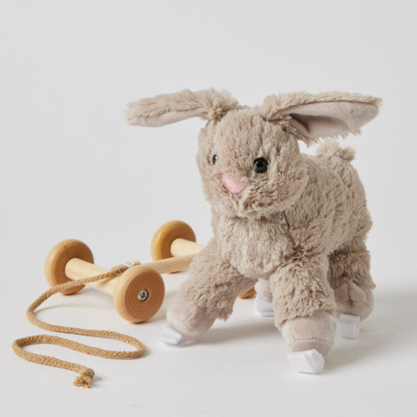 Close-up detail of the Bunny Plush Pull Along