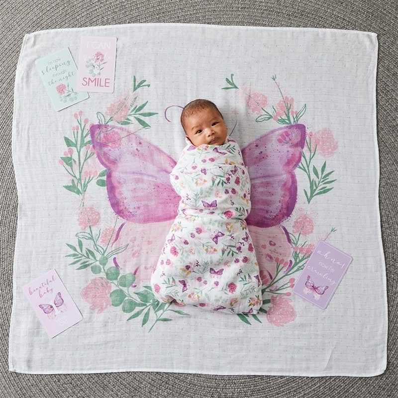 Close-up detail of the Butterfly Milestone Muslin Set