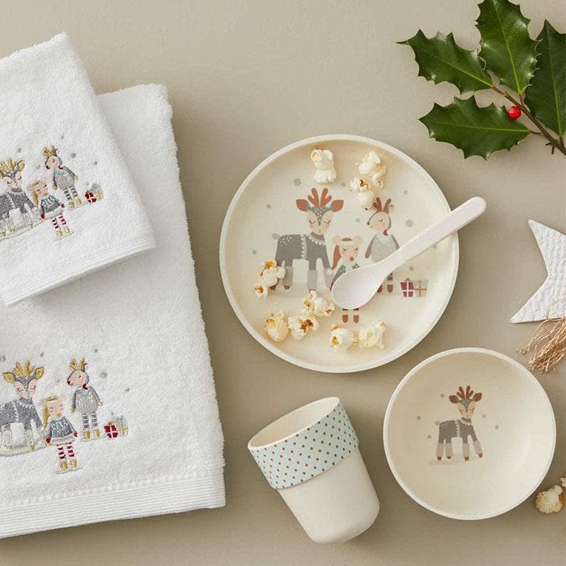 Close-up detail of the Christmas Helpers Bamboo 4pc Dining Set