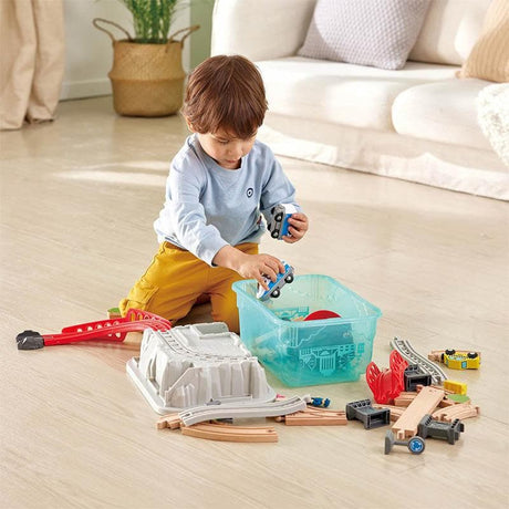 Hape City Train Bucket Set toy vehicle – take a fun train ride adventure through the ups and downs around the city