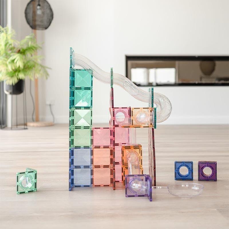 Close-up detail of the Connetix 80 pc Pastel Ball Run Expansion Pack