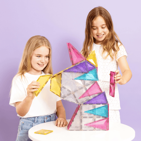 Every piece included in the Connetix Glitter Unicorn Pack 56 pc
