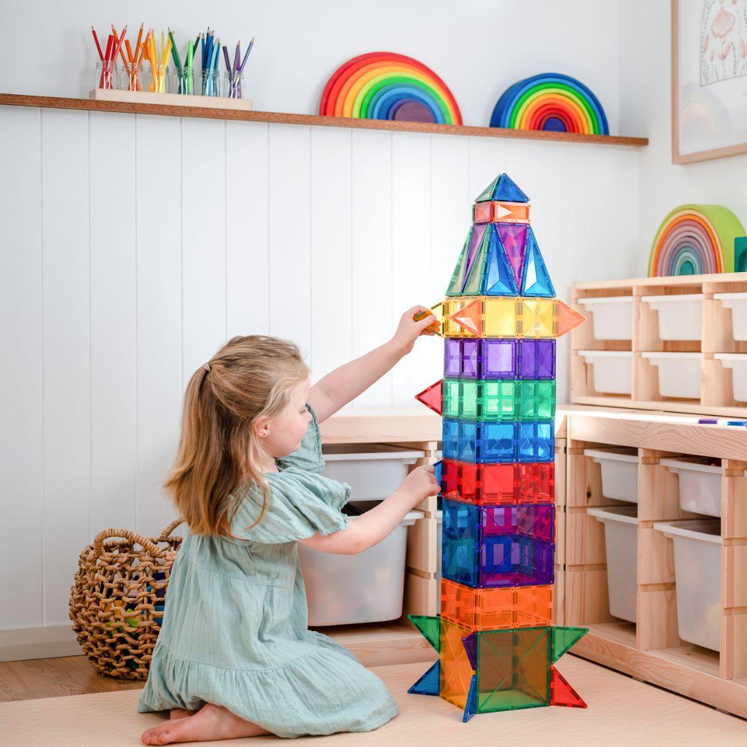 Close-up detail of the Connetix Rainbow Creative Pack 102pc