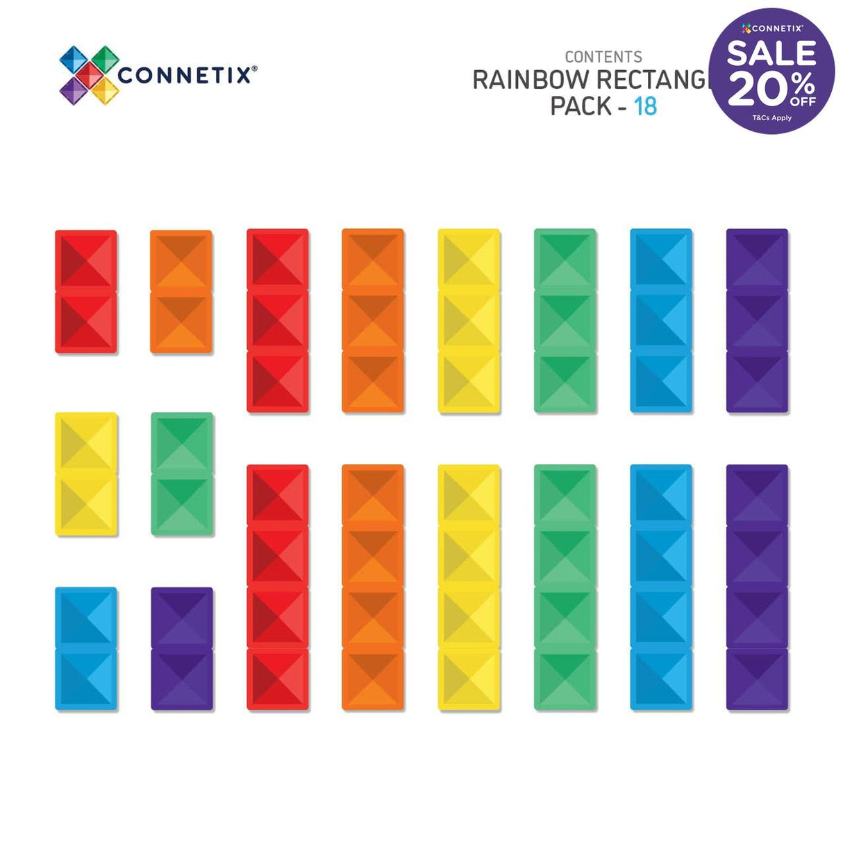 Connetix Rainbow Rectangle Pack 18pc