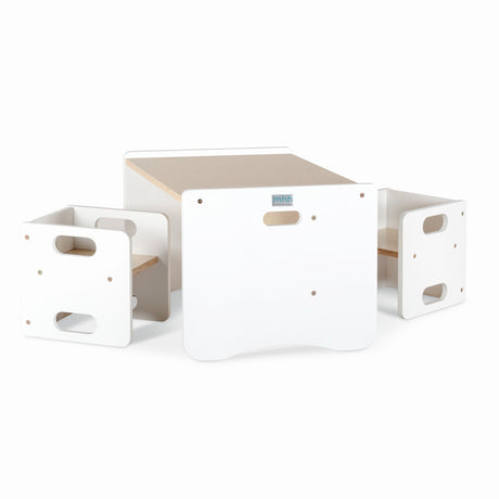 Cube Weaning Table & 2 Chairs - White and Varnish