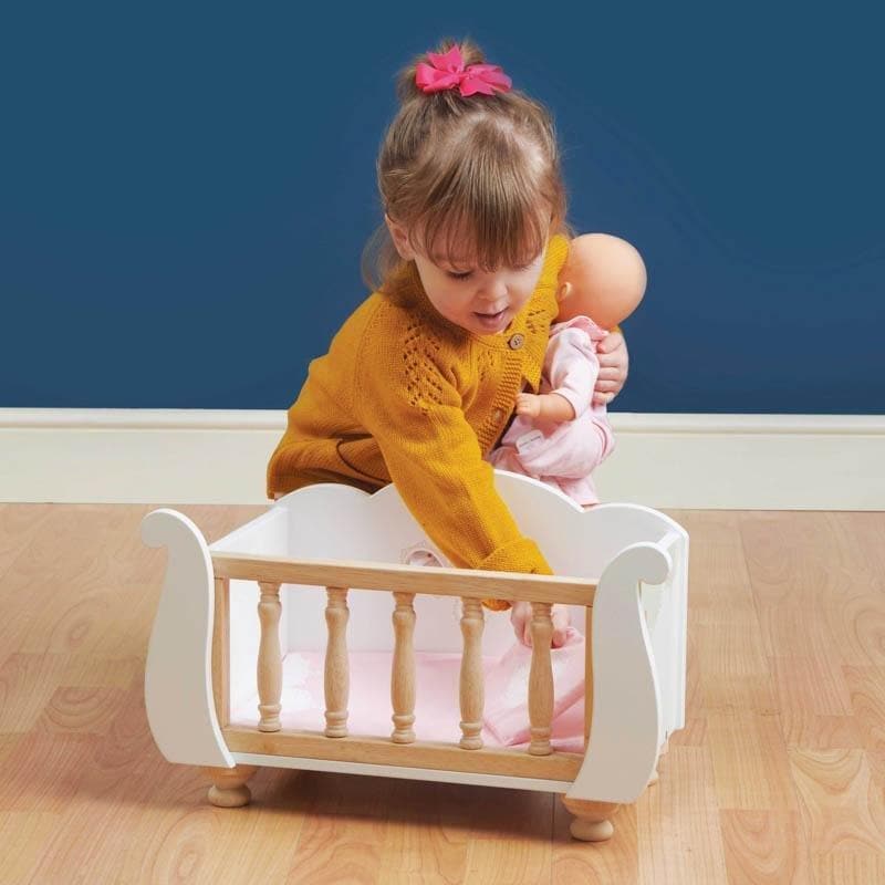 Le Toy Van Dolls Wooden Cot – set comes with mattress, pillow and blanket