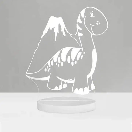 Dinosaur night light glowing on a bedside table