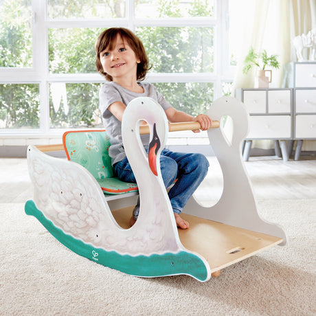 Close-up detail of the Hape 2-in-1 Swan Seat rocking toy