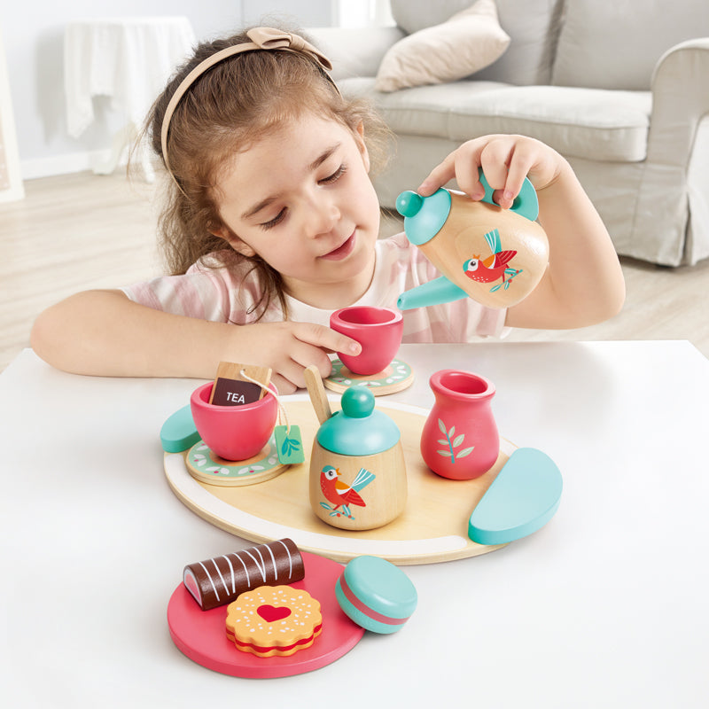 Close-up detail of the Hape Tea Time Wooden Play Set play kitchen