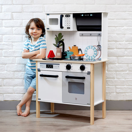 Close-up detail of the Hape Modern Smart Kitchen play kitchen