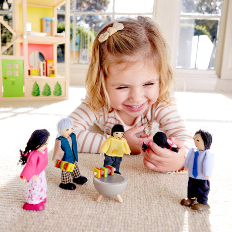 Hape Happy Family - Asian dolls house toy – grandpa, grandma, mom, dad, sister, and brother make up this family