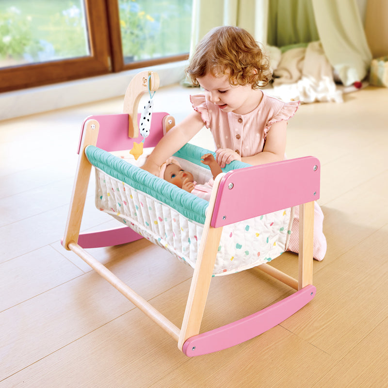 Hape Sweet Dreams Doll's Bed dolls house toy – a wooden cradle that gently rocks dolls to sleep
