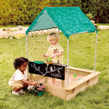 Close-up detail of the Hape Sandbox Cabana Kit active play toy