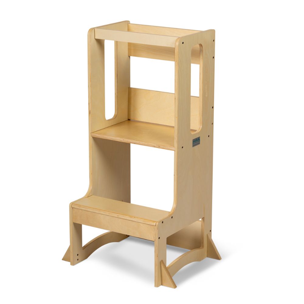 Classic Toddler Learning Tower in Walnut & White - Montessori Stool