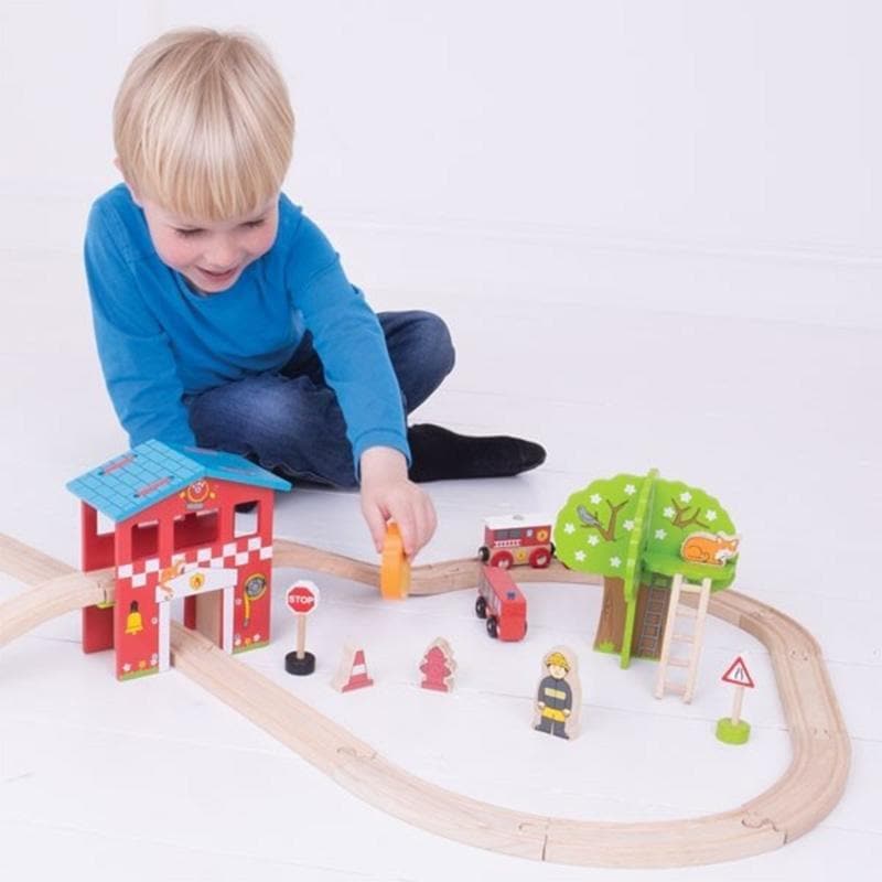 Bigjigs Toys - Fire Station Train Set | My Happy Helpers