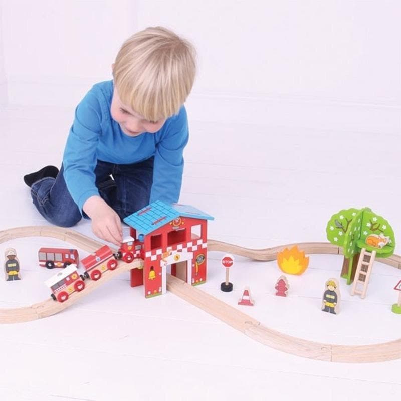 Bigjigs Toys - Fire Station Train Set | My Happy Helpers
