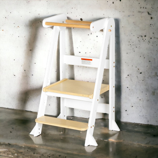 Folding Learning Tower - White and Varnish