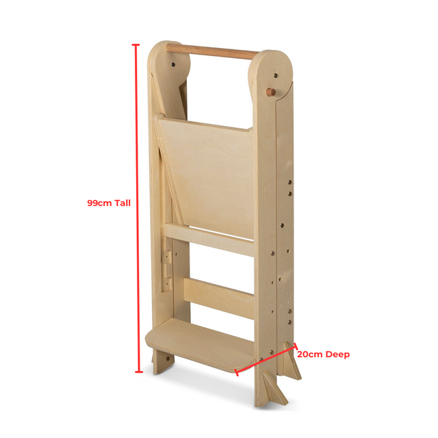 Folding Learning Tower - White and Varnish with Magnetic Board