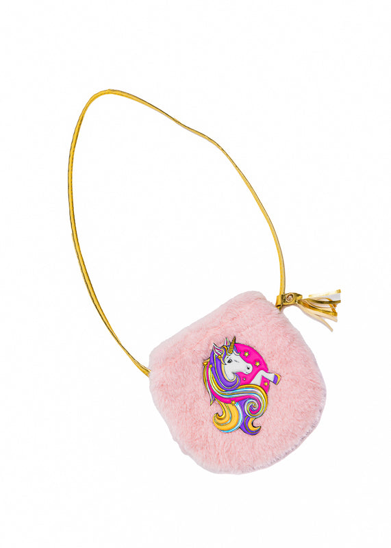 Close-up detail of the Fluffy Pink Unicorn Petite Purse