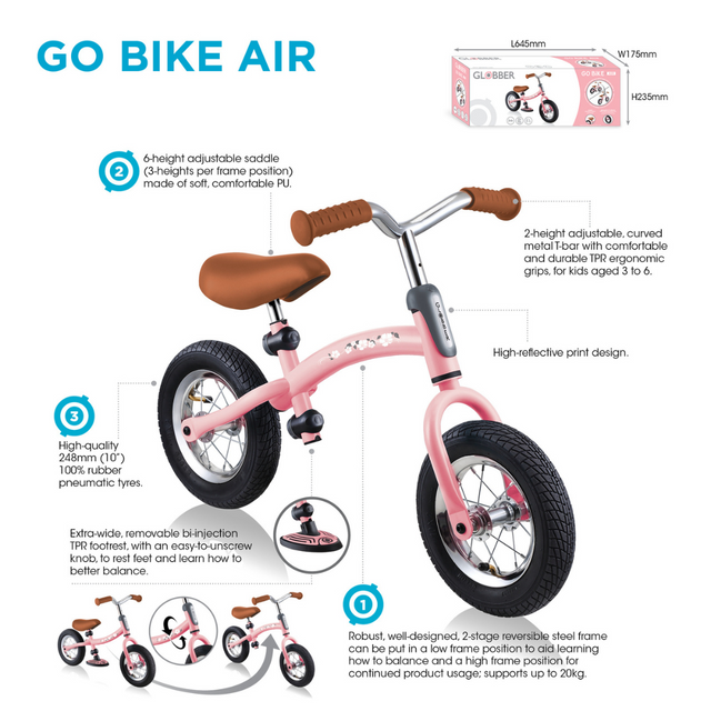 Globber GO BIKE AIR Balance Bike Perfect Toddler Pink Adventure My Happy Helpers