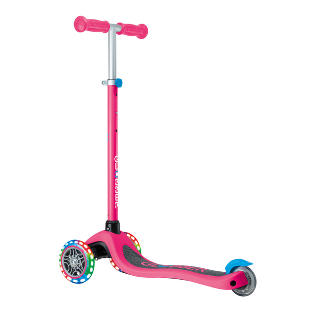 Globber Primo V2 scooter with Lights and Grip tape - Fuchsia/ Sky Blue