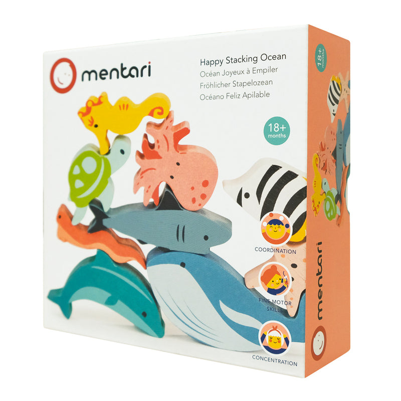Mentari Happy Stacking Ocean Set & Bag – dive into the sea of fun with this ocean-inspired wooden animal stacker set