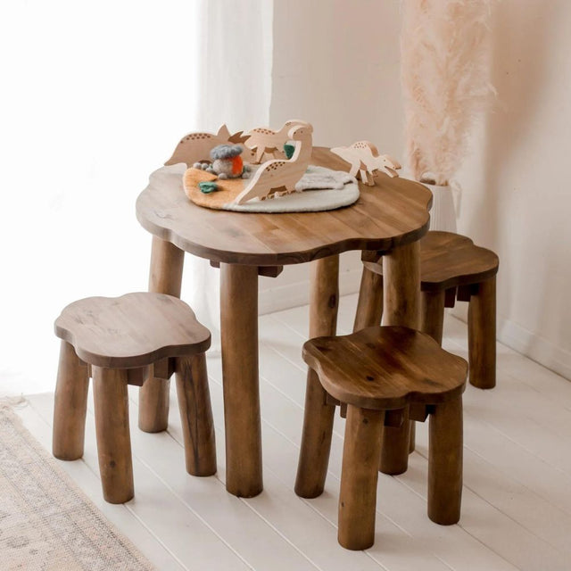 Hardwood Tree Table and 3 Stools