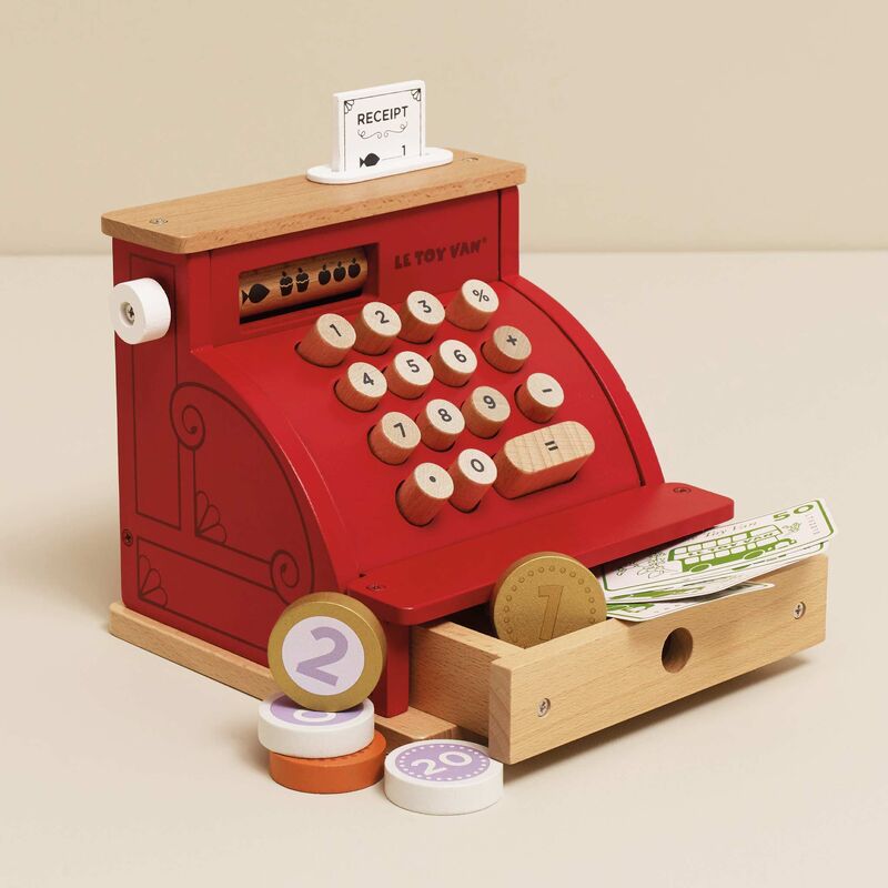 Le Toy Van Shop Till - Cash Register & Money – a fantastic addition to a shop or cafe or as a stand-alone role-play toy