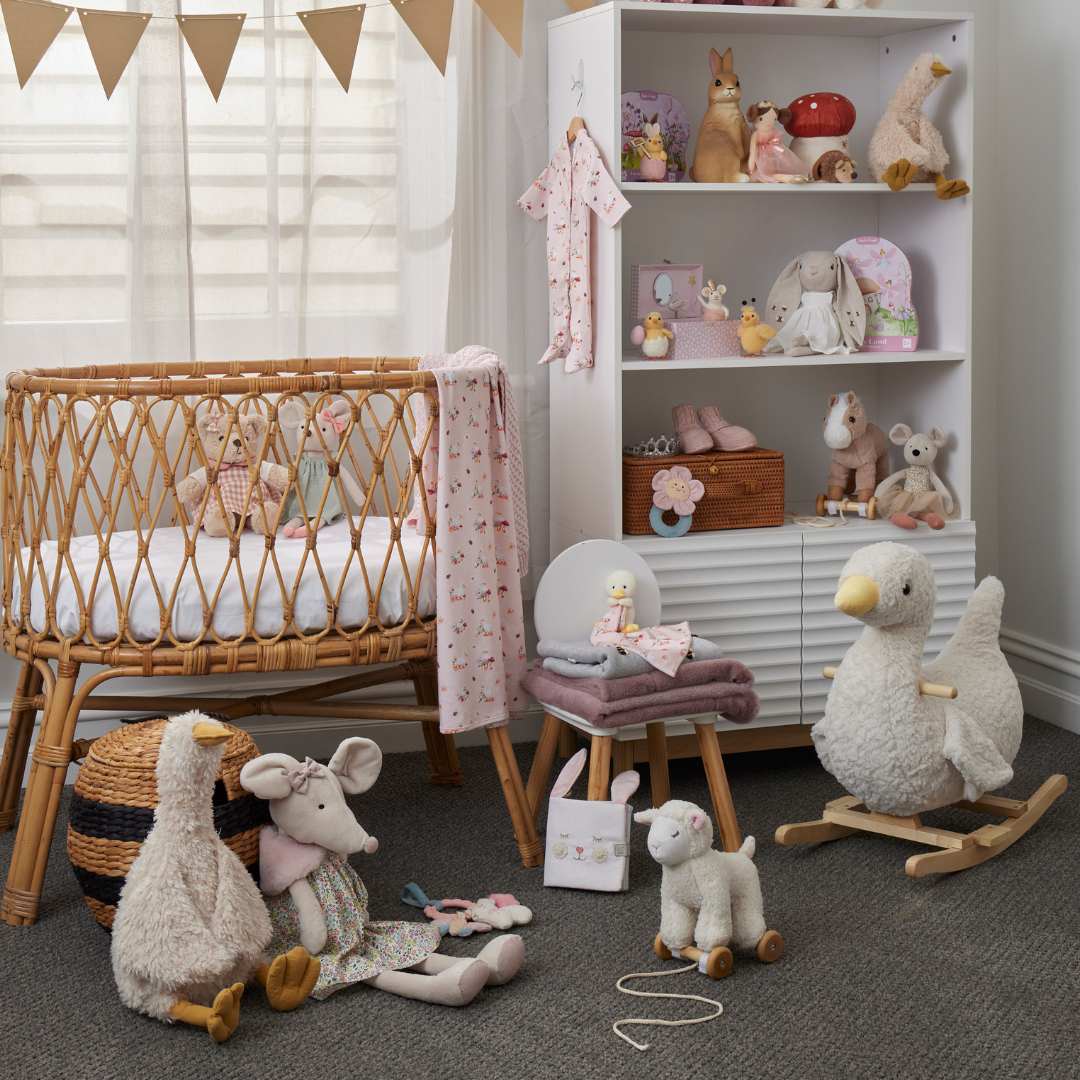 Close-up detail of the Lamb Plush Pull Along