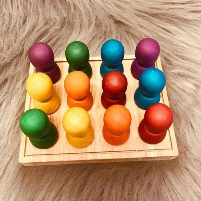 Large Rainbow People in Wooden Tray