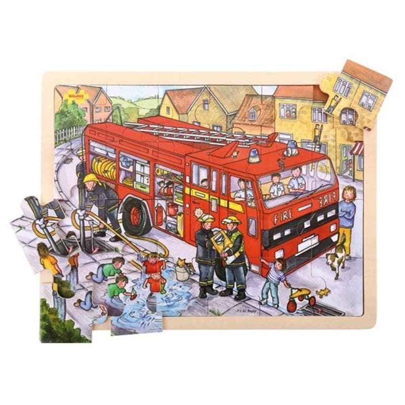 Bigjigs Large Tray Puzzle - Fire Engine educational toy – sound the siren – 24 pieces to the rescue
