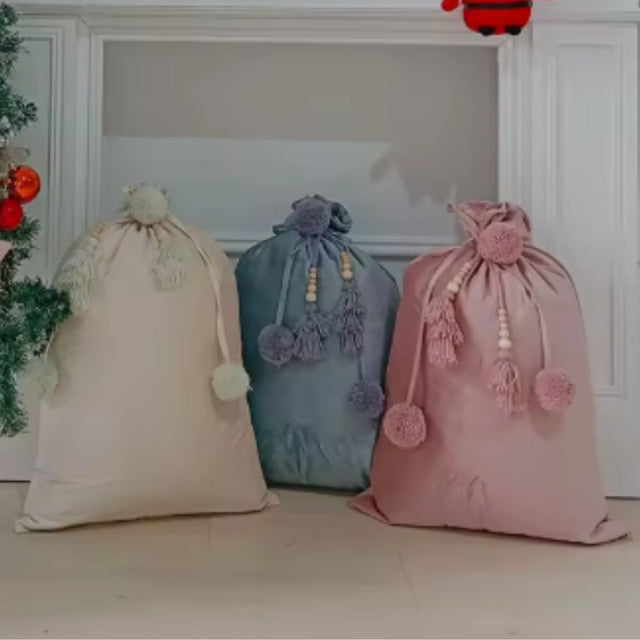 Large Velvet Christmas Gift Bag - Cream