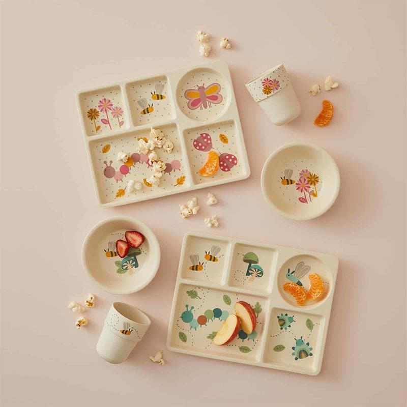 Close-up detail of the Little Critters Blue Bamboo Divider Dining 3pc Set