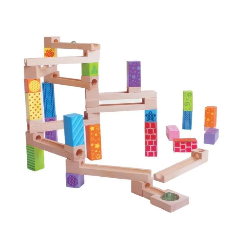 Bigjigs Marble Run - Wooden building toy – build it, drop it, watch it ROLL