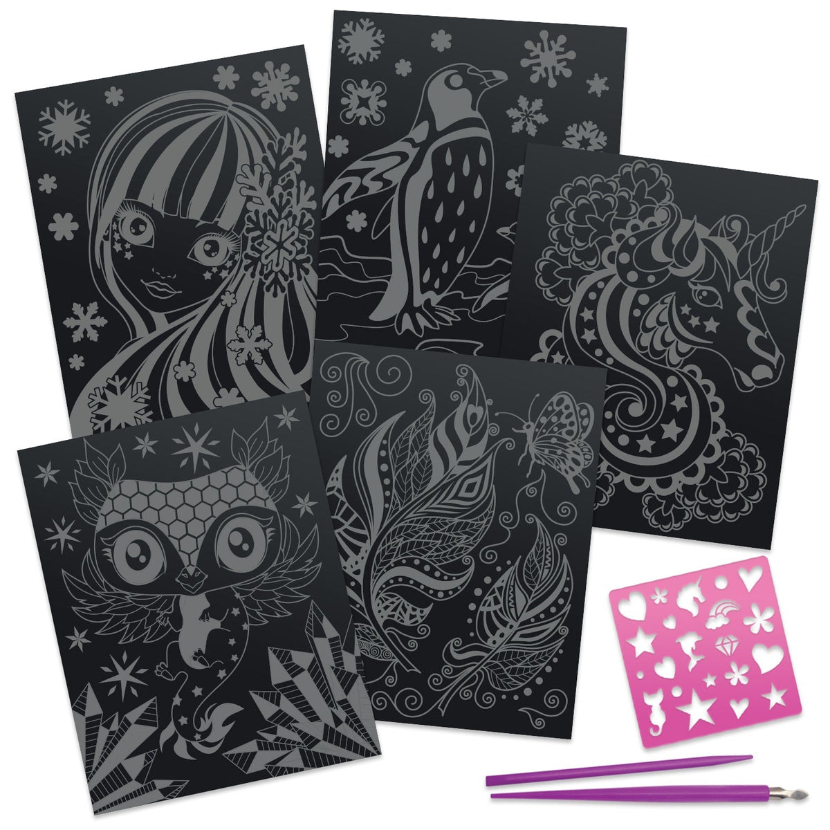 Close-up detail of the Nebulous Stars Scratch & Sketch Art Boards