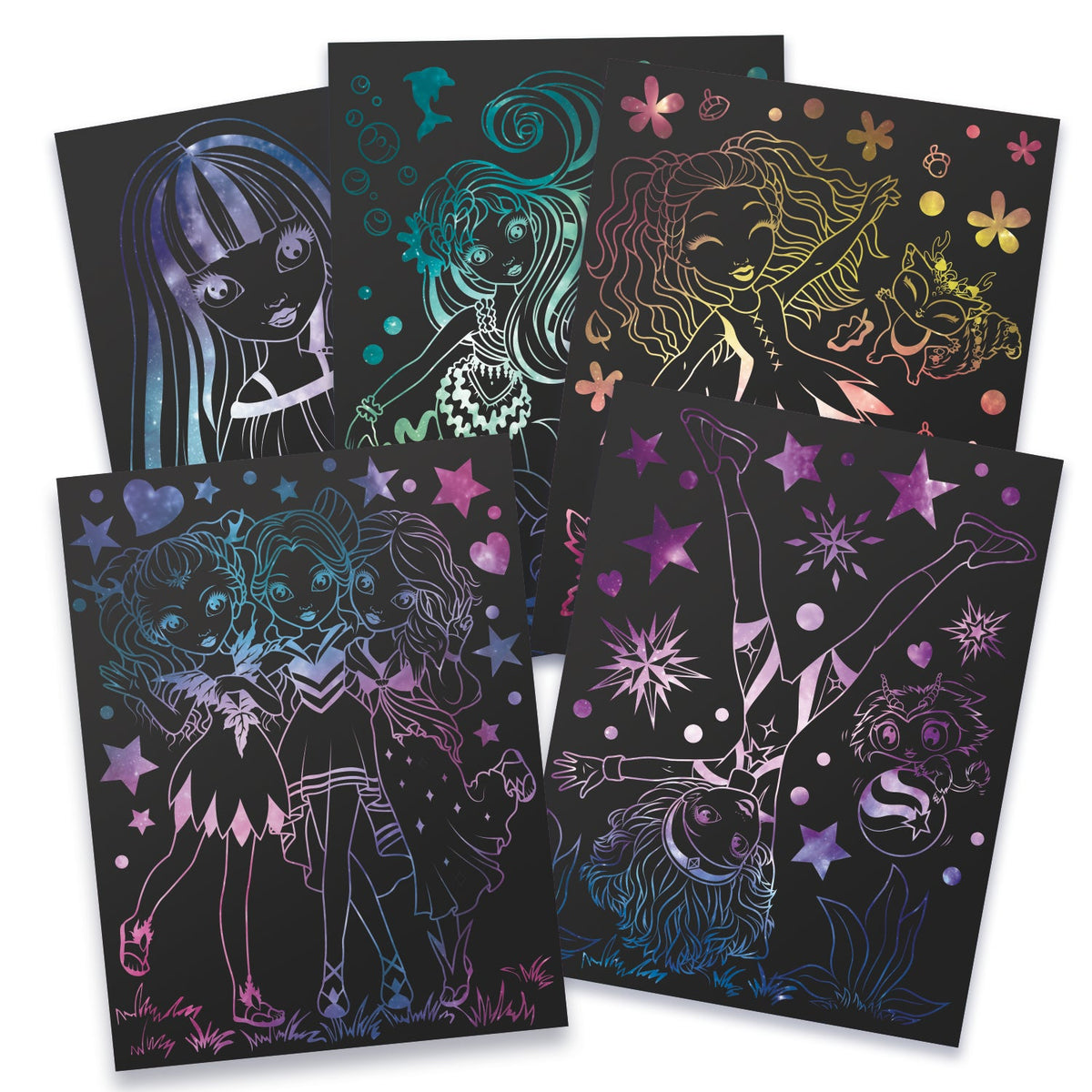 Finished results made with the Nebulous Stars Scratch & Sketch