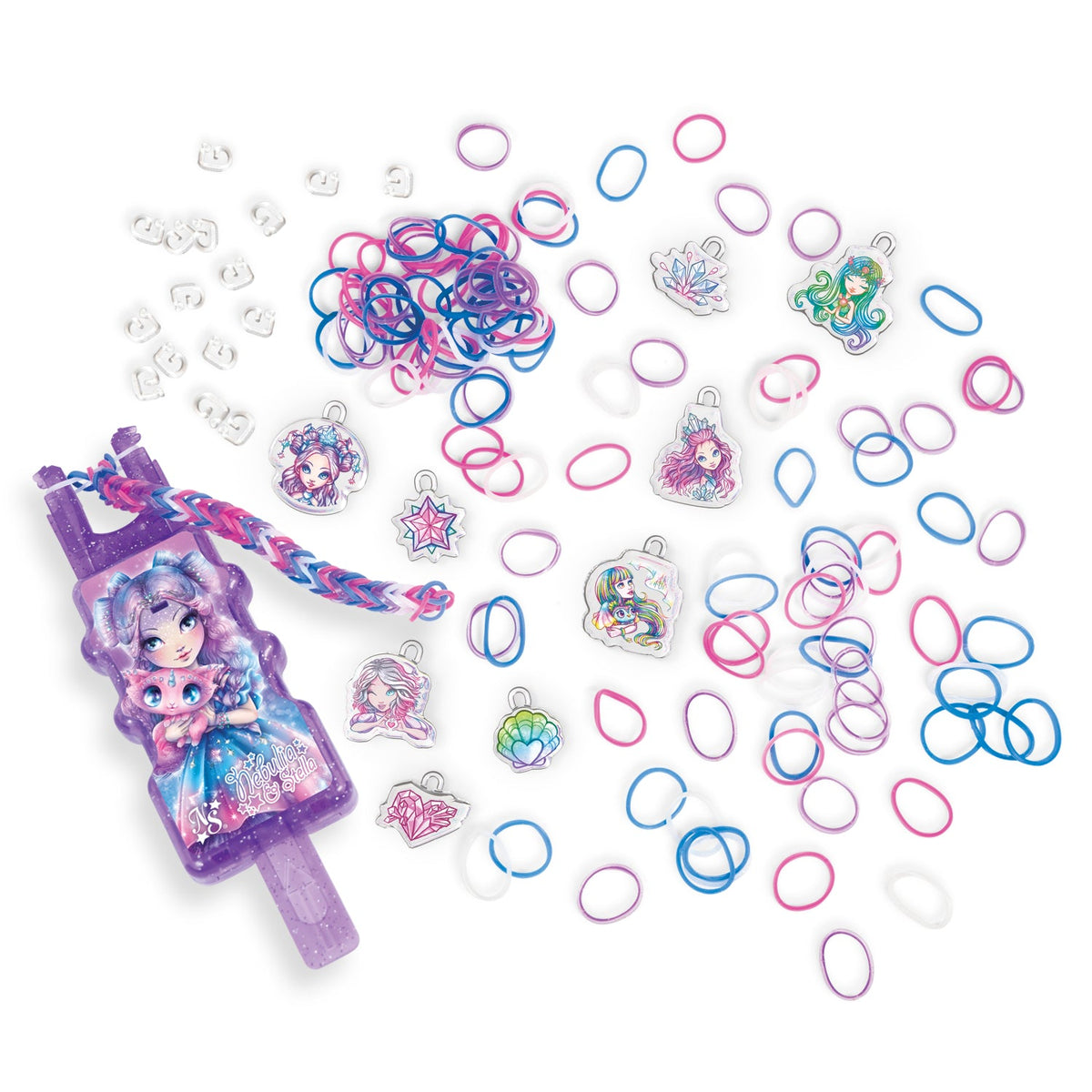 Everything included with the Rainbow Loom - Nebulous Stars Auto Loom Charm Set (335pcs)