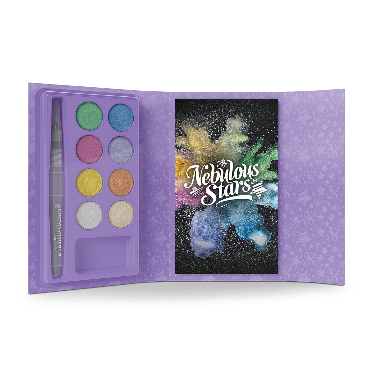 Nebulous Stars Watercolour-to-Go 16pg Book shown with all pieces laid out