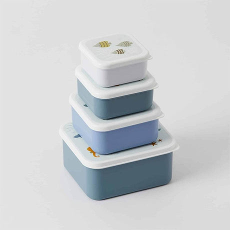 A Little Lovely Company Ocean Lunch & Snack Box - Set of 4 shown from the side